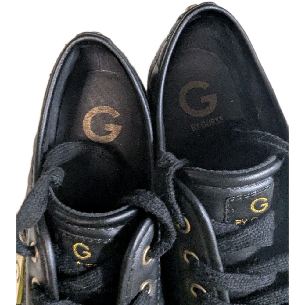 G by GUESS Backer Black Quilted Sneakers Gold Hardware Faux Leather Low Top 7M - Picture 10 of 13